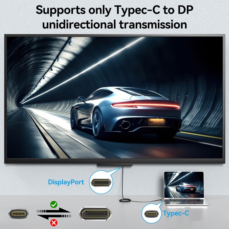 Angusplay USB C to DisplayPort 2.1 Cable 16K@30Hz 8K@120Hz 40Gbps Thunderbolt 4/3 to DisplayPort Cord Alu Braided Compatible iPhone 16/15 Pro Max, Galaxy S24, MacBook Pro/Air, iPad, Mac Mini, XPS, 10FT - Image 4
